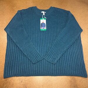 Jessica Simpson Womens XL Teal Ribbed Knit Crewneck Sweater NWT